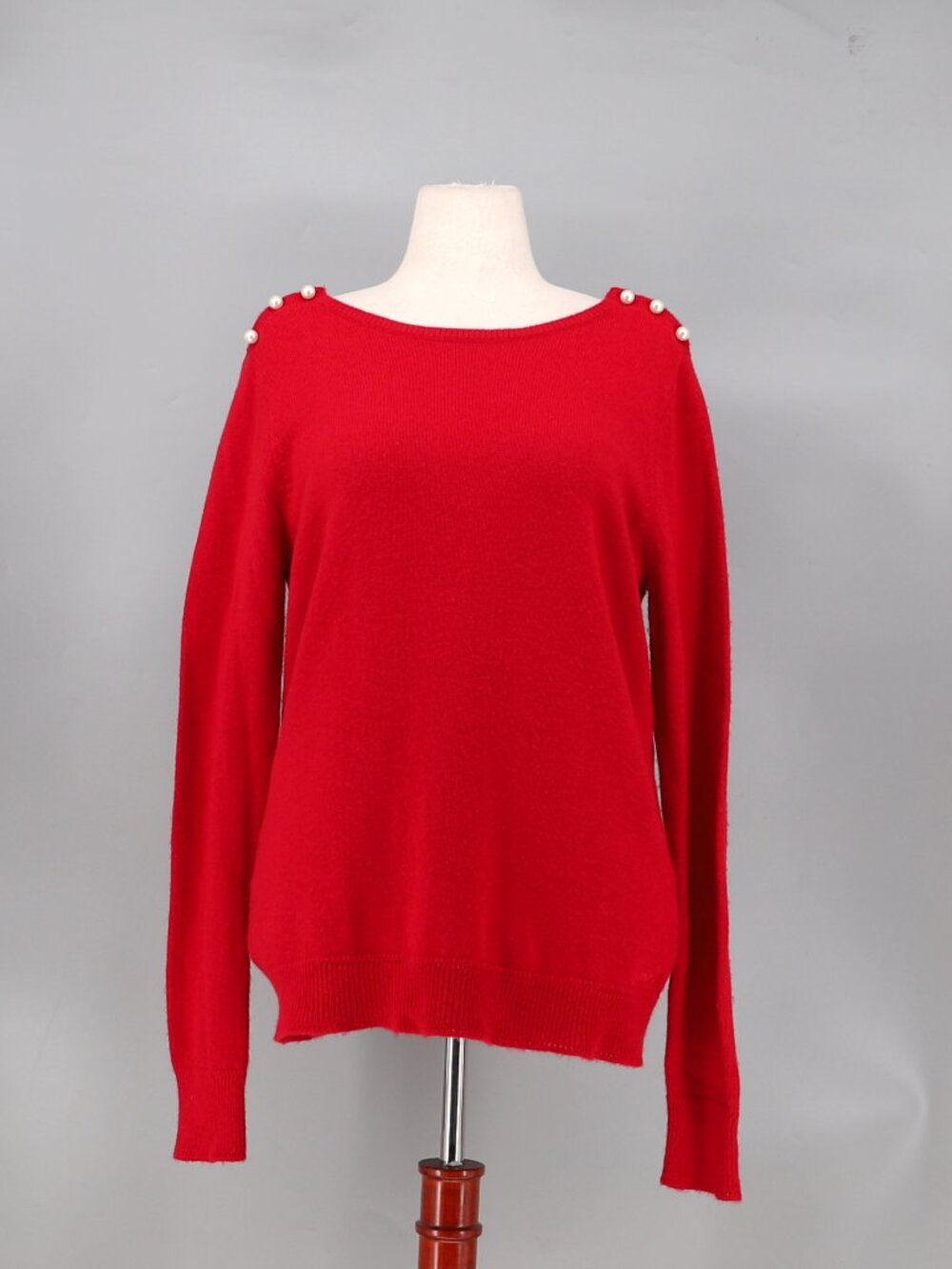 VINEYARD VINES Red Cashmere Blend Bateau Neck Sweater Pearl Detail Size XL